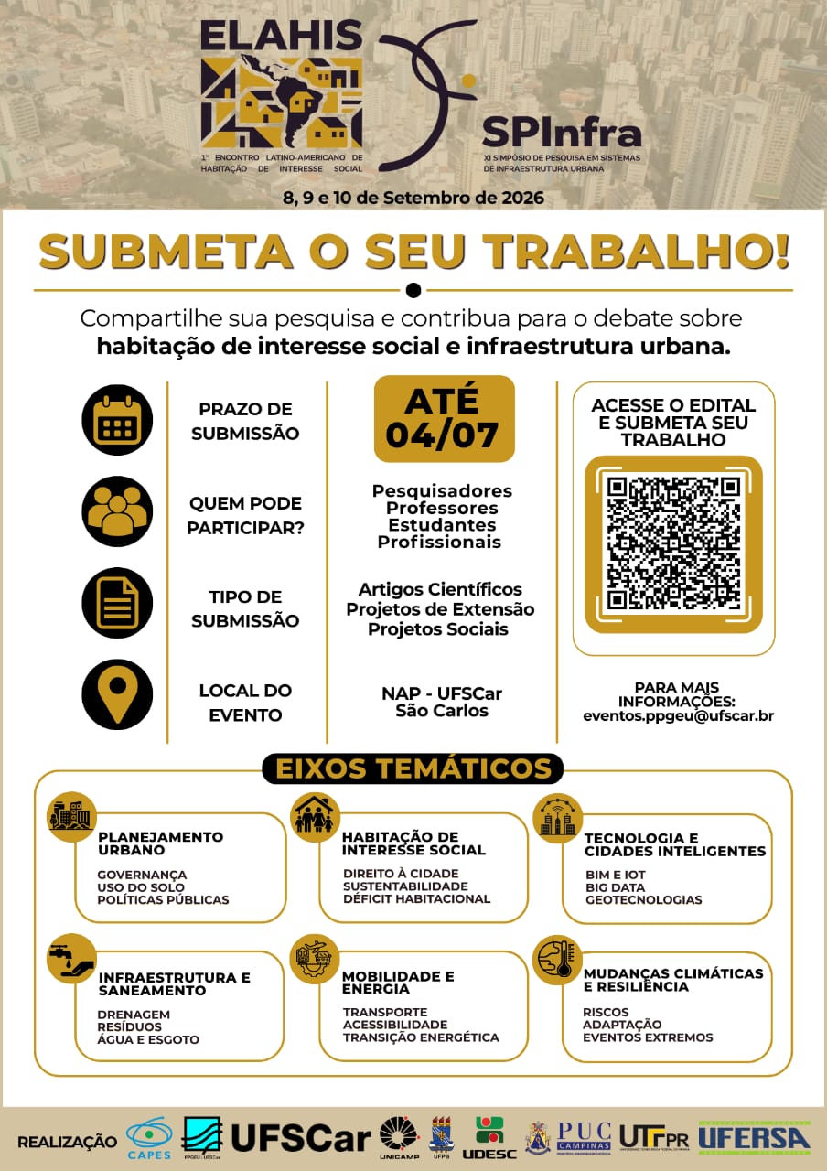 ELAHIS – 1º Encontro Latino-Americano de habitação de interesse social. SPInfra – XI Simpósio de pesquisa em sistemas de infraestrutura urbana
